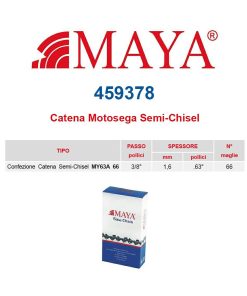 Catena confezionata 3/8″ 1.6 mm – .063″ 66 maglie senza antirimbalzo profilo Semi tondo MAYA – 459378