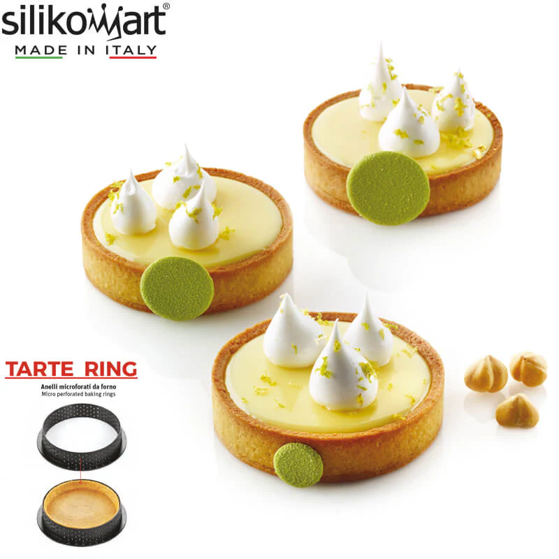 8 cm Tarte Ring Stampo Anello Microforato Antiaderente In Silicone - Set 6 Pz - immagine 2