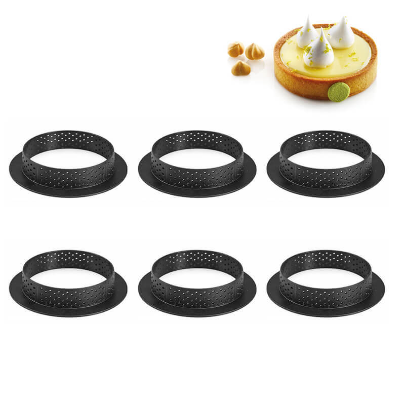 8 cm Tarte Ring Stampo Anello Microforato Antiaderente In Silicone - Set 6 Pz
