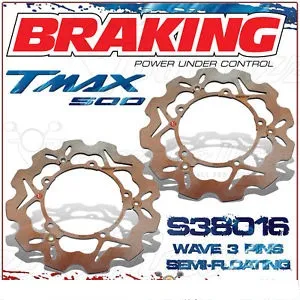 2-S38016 COPPIA DISCHI FRENO ANTERIORE DX + SX BRAKING YAMAHA XP T-MAX 500cc 2004/2007